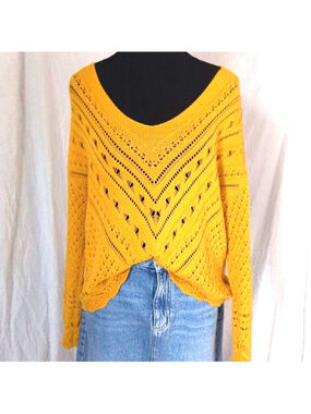 Maurices Mustard Yellow Open Knit Sweater – Lightweight Boho Pullover - M